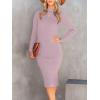 imageANRABESS Womens Long Sleeve Mock Neck Slim Fit Ribbed Bodycon Knit Slit Cocktail Sweater Midi Dress 2025 Trendy Fall OutfitsLight Purple