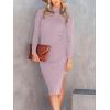 imageANRABESS Womens Long Sleeve Mock Neck Slim Fit Ribbed Bodycon Knit Slit Cocktail Sweater Midi Dress 2025 Trendy Fall OutfitsLight Purple