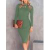 imageANRABESS Womens Long Sleeve Mock Neck Slim Fit Ribbed Bodycon Knit Slit Cocktail Sweater Midi Dress 2025 Trendy Fall OutfitsOlive
