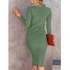 imageANRABESS Womens Long Sleeve Mock Neck Slim Fit Ribbed Bodycon Knit Slit Cocktail Sweater Midi Dress 2025 Trendy Fall OutfitsOlive