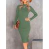 imageANRABESS Womens Long Sleeve Mock Neck Slim Fit Ribbed Bodycon Knit Slit Cocktail Sweater Midi Dress 2025 Trendy Fall OutfitsOlive