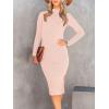 imageANRABESS Womens Long Sleeve Mock Neck Slim Fit Ribbed Bodycon Knit Slit Cocktail Sweater Midi Dress 2025 Trendy Fall OutfitsPink