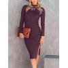 imageANRABESS Womens Long Sleeve Mock Neck Slim Fit Ribbed Bodycon Knit Slit Cocktail Sweater Midi Dress 2025 Trendy Fall OutfitsPurple
