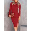 imageANRABESS Womens Long Sleeve Mock Neck Slim Fit Ribbed Bodycon Knit Slit Cocktail Sweater Midi Dress 2025 Trendy Fall OutfitsRed