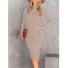 imageANRABESS Womens Long Sleeve Mock Neck Slim Fit Ribbed Bodycon Knit Slit Cocktail Sweater Midi Dress 2025 Trendy Fall OutfitsRed Apricot