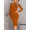 imageANRABESS Womens Long Sleeve Mock Neck Slim Fit Ribbed Bodycon Knit Slit Cocktail Sweater Midi Dress 2025 Trendy Fall OutfitsRust