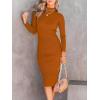 imageANRABESS Womens Long Sleeve Mock Neck Slim Fit Ribbed Bodycon Knit Slit Cocktail Sweater Midi Dress 2025 Trendy Fall OutfitsRust
