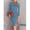 imageANRABESS Womens Long Sleeve Mock Neck Slim Fit Ribbed Bodycon Knit Slit Cocktail Sweater Midi Dress 2025 Trendy Fall OutfitsTeal