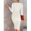 imageANRABESS Womens Long Sleeve Mock Neck Slim Fit Ribbed Bodycon Knit Slit Cocktail Sweater Midi Dress 2025 Trendy Fall OutfitsWhite