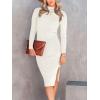 imageANRABESS Womens Long Sleeve Mock Neck Slim Fit Ribbed Bodycon Knit Slit Cocktail Sweater Midi Dress 2025 Trendy Fall OutfitsWhite