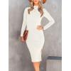 imageANRABESS Womens Long Sleeve Mock Neck Slim Fit Ribbed Bodycon Knit Slit Cocktail Sweater Midi Dress 2025 Trendy Fall OutfitsWhite