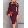 imageANRABESS Womens Long Sleeve Mock Neck Slim Fit Ribbed Bodycon Knit Slit Cocktail Sweater Midi Dress 2025 Trendy Fall OutfitsWine Red
