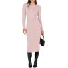 imageANRABESS Womens Long Sleeve Sweater Dress 2025 Fall Crewneck Bodycon Stretch Ribbed Knit Slim Fit Midi Dresses Trendy OutfitsPink