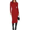 imageANRABESS Womens Long Sleeve Sweater Dress 2025 Fall Crewneck Bodycon Stretch Ribbed Knit Slim Fit Midi Dresses Trendy OutfitsRed