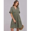 imageANRABESS Womens Summer 2025 Trendy Ruffle Short Sleeve V Neck A Line Tiered Flowy Loose Casual Mini Beach Dress with PocketsArmy Green