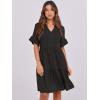 imageANRABESS Womens Summer 2025 Trendy Ruffle Short Sleeve V Neck A Line Tiered Flowy Loose Casual Mini Beach Dress with PocketsBlack
