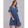 imageANRABESS Womens Summer 2025 Trendy Ruffle Short Sleeve V Neck A Line Tiered Flowy Loose Casual Mini Beach Dress with PocketsDeep Blue