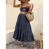 imageANRABESS Womens Summer Boho Flowy Swing Tiered ALine Maxi Skirt 2025 Fashion Trendy Elastic Waist Pleated Long Beach DressDark Navy Blue
