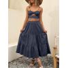imageANRABESS Womens Summer Boho Flowy Swing Tiered ALine Maxi Skirt 2025 Fashion Trendy Elastic Waist Pleated Long Beach DressDark Navy Blue