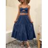 imageANRABESS Womens Summer Boho Flowy Swing Tiered ALine Maxi Skirt 2025 Fashion Trendy Elastic Waist Pleated Long Beach DressNavy Blue