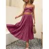 imageANRABESS Womens Summer Boho Flowy Swing Tiered ALine Maxi Skirt 2025 Fashion Trendy Elastic Waist Pleated Long Beach DressWine Red