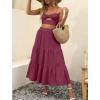 imageANRABESS Womens Summer Boho Flowy Swing Tiered ALine Maxi Skirt 2025 Fashion Trendy Elastic Waist Pleated Long Beach DressWine Red