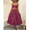 imageANRABESS Womens Summer Boho Flowy Swing Tiered ALine Maxi Skirt 2025 Fashion Trendy Elastic Waist Pleated Long Beach DressWine Red