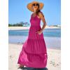 imageANRABESS Womens Summer Casual Long Maxi Beach Vacation Dresses Sleeveless Square Neck Flowy Tiered Sun Dress with PocketsRose Pink
