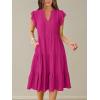 imageANRABESS Womens Summer Dress Ruffle Sleeve V Neck Midi Dresses Fashion Casual Fit Flowy Tiered Boho Beach Vacation SundressHot Pink