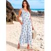 imageANRABESS Womens Summer Maxi Dresses Fit ampamp Flare Flowy V Neck Sleeveless Swing Casual Tiered Beach Sundress with PocketsWhite With Floral Blue
