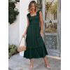 imageANRABESS Womens Summer Sleeveless Maxi Dress Square Neck Smocked Boho Casual Ruffle Strap Flowy ALine Long Beach SundressDeep Green