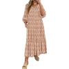 imageANRABESS Boho Maxi Dresses for Women Summer Puff Sleeve V Neck Flowy Long Casual Dress with Pockets 2025 Vacation OutfitsFloral Apricot Red