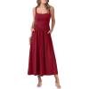 imageANRABESS Sundresses for Women 2025 Summer Casual Sleeveless Square Neck Smocked Flowy Beach Vacation Midi Dress with PocketsBurgundy