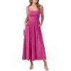imageANRABESS Sundresses for Women 2025 Summer Casual Sleeveless Square Neck Smocked Flowy Beach Vacation Midi Dress with PocketsHot Pink