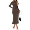 imageANRABESS Women Long Sleeve Bodycon Dress Fall 2025 Mock Neck Formal Elegant Party Wedding Guest Cocktail Long Maxi DressesCoffee