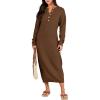 imageANRABESS Women Long Sleeve Button V Neck Oversized Casual Loose Fit Waffle Knit Fall Midi Sweater Dress 2025 Trendy OutfitsBrown