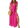 imageANRABESS Women Summer Deep V Neck Short Sleeve Dresses Slit Elegant Wedding Guest Formal Cocktail Evening Maxi Long DressRose