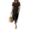 imageANRABESS Womens 2025 Summer Maxi Tshirt Dress Short Sleeve Crewneck Tie Waist Casual Slim Fit Slit Spring Long Beach DressesBlack