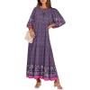 imageANRABESS Womens Boho Maxi Dresses 2025 Summer V Neck Puff Sleeve Floral Flowy Swing Fall Casual Long DressPurple Floral
