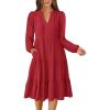 imageANRABESS Womens Fall Midi Dresses Long Sleeve V Neck Swing Tiered Work Business Casual 2025 Flowy Beach Vacation DressRed