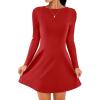 imageANRABESS Womens Long Sleeve ALine Mini Dress 2025 Fall Boat Neck Semi Formal Fit and Flare Casual Business Short DressesRed