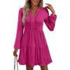 imageANRABESS Womens Long Sleeve Dress 2025 Fall Casual V Neck Tiered Flowy Swing Short Mini Dresses Beach Travel Vacation OutfitsHot Pink