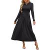 imageANRABESS Womens Long Sleeve Elegant Modest Drop Waist Maxi Dress 2025 Fall Casual Flowy Pleated Long Dresses with PocketsBlack