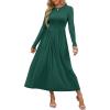 imageANRABESS Womens Long Sleeve Elegant Modest Drop Waist Maxi Dress 2025 Fall Casual Flowy Pleated Long Dresses with PocketsDeep Green