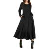 imageANRABESS Womens Long Sleeve Midi Dress 2025 Fall Rib Knit Crew Neck A Line Soft Flowy Swing Dresses with Pocket Casual TrendyBlack