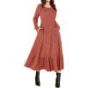 imageANRABESS Womens Long Sleeve Midi Dress 2025 Fall Rib Knit Crew Neck A Line Soft Flowy Swing Dresses with Pocket Casual TrendyBurnt Orange