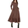 imageANRABESS Womens Long Sleeve Midi Dress 2025 Fall Rib Knit Crew Neck A Line Soft Flowy Swing Dresses with Pocket Casual TrendyDark Brown