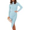 imageANRABESS Womens Long Sleeve Mock Neck Slim Fit Ribbed Bodycon Knit Slit Cocktail Sweater Midi Dress 2025 Trendy Fall OutfitsBlue