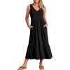 imageANRABESS Womens Summer Maxi Dresses Fit ampamp Flare Flowy V Neck Sleeveless Swing Casual Tiered Beach Sundress with PocketsBlack
