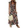 imageANRABESS Womens Summer Sleeveless Maxi Dress Square Neck Smocked Boho Casual Ruffle Strap Flowy ALine Long Beach SundressPrint Orange Floral